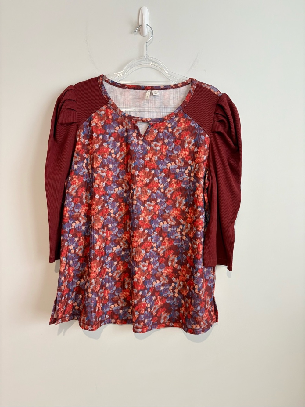 Cato Floral 3/4 puff sleeve top red purple size XL